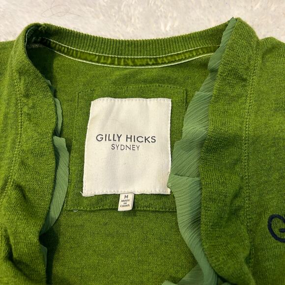 Gilly Hicks Y2K VTG Ruffle Cardigan Womens Size M Green Preppy Logo Cute - Picture 5 of 6